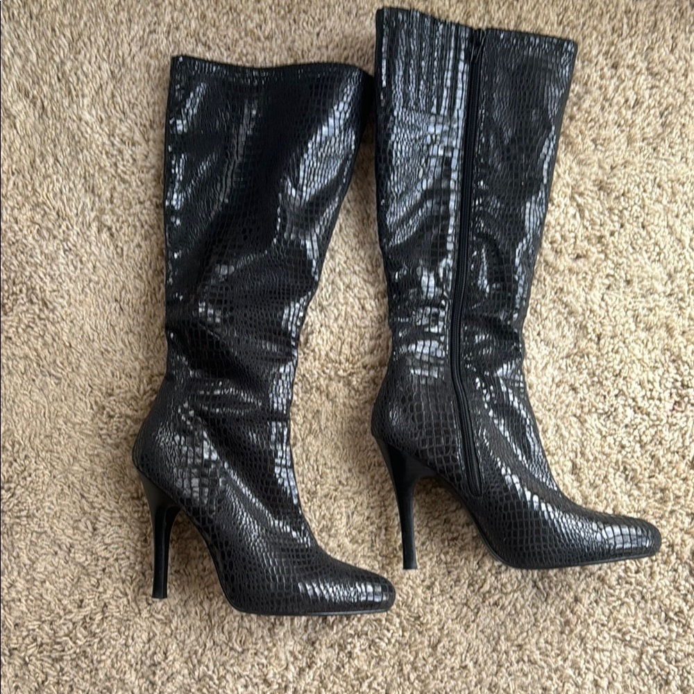 White House Black Market Croc-Embossed Knee-High Boots